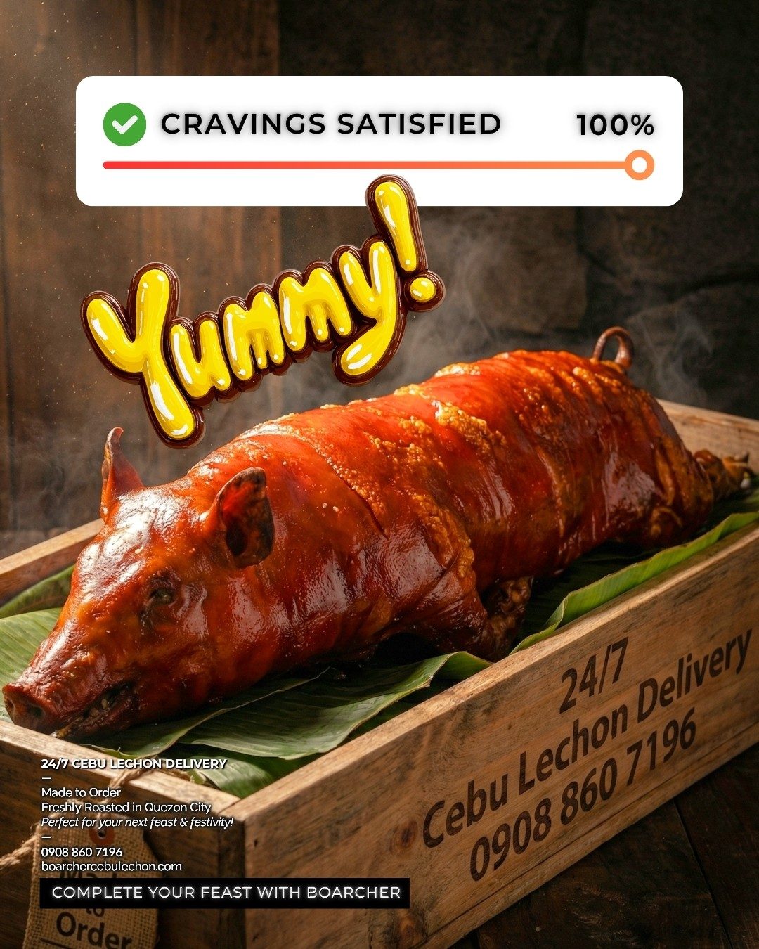 Boarcher Cebu lechon in a delivery crate, cravings satisfied