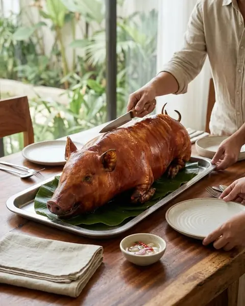 Cebu lechon carved at the table