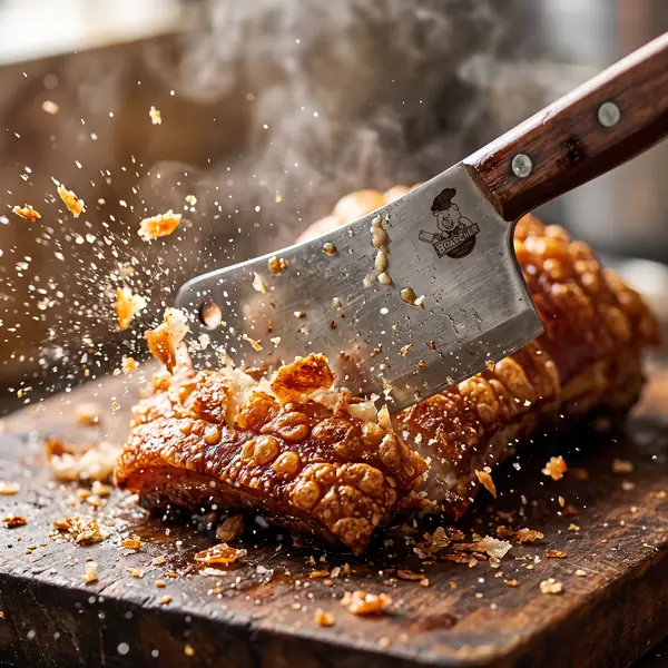 Cleaver hitting lechon skin