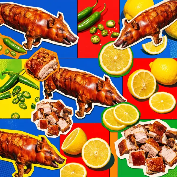 Collage of lechon and chilies