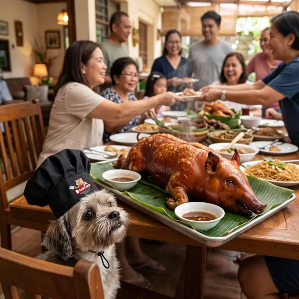 Dog staring at lechon
