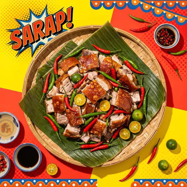 Hand holding bamboo bilao food