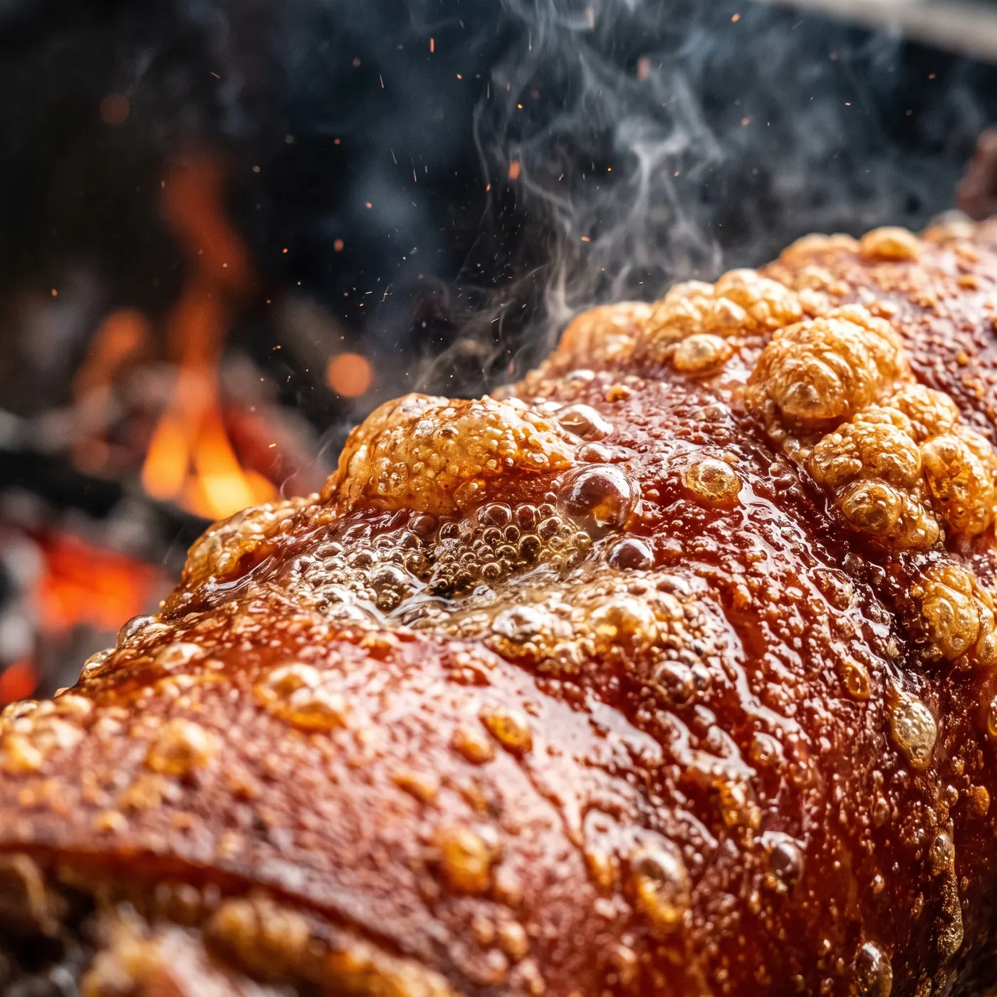 Hot oil sizzling on lechon