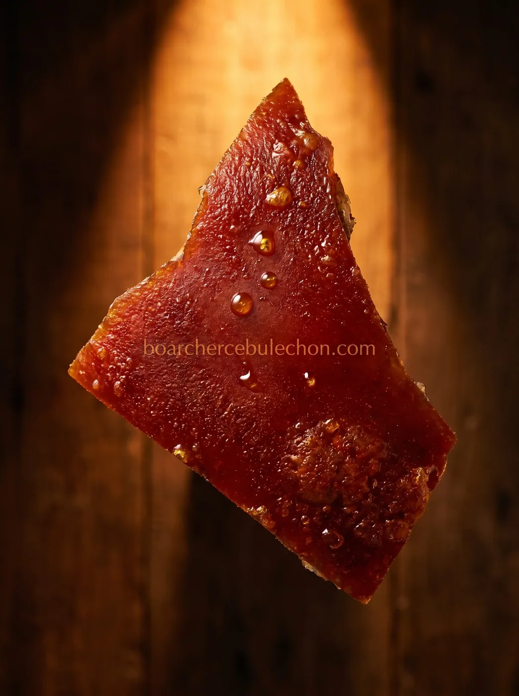 A single piece of Cebu lechon crackling, blistered and glassy