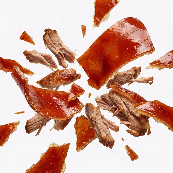 Cebu lechon crackling and pulled meat against a white ground