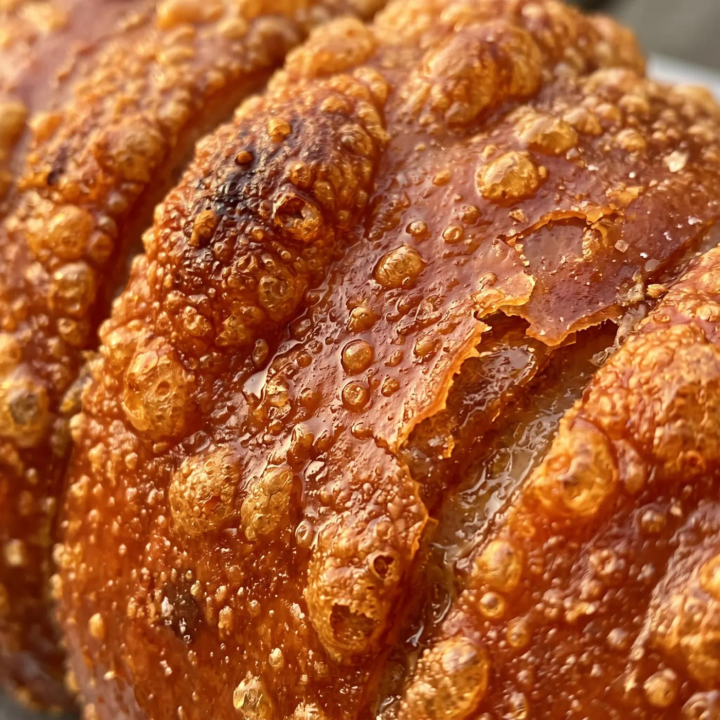 Close-up of crisp Cebu lechon skin