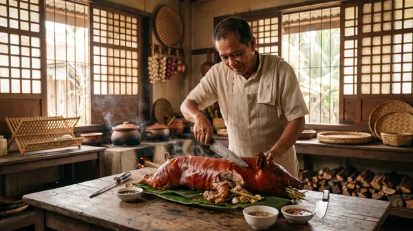 Master roaster carving lechon