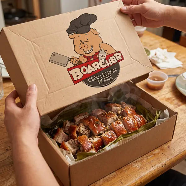 Opening delivery box with lechon