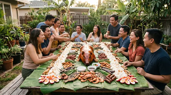 People sharing filipino feast