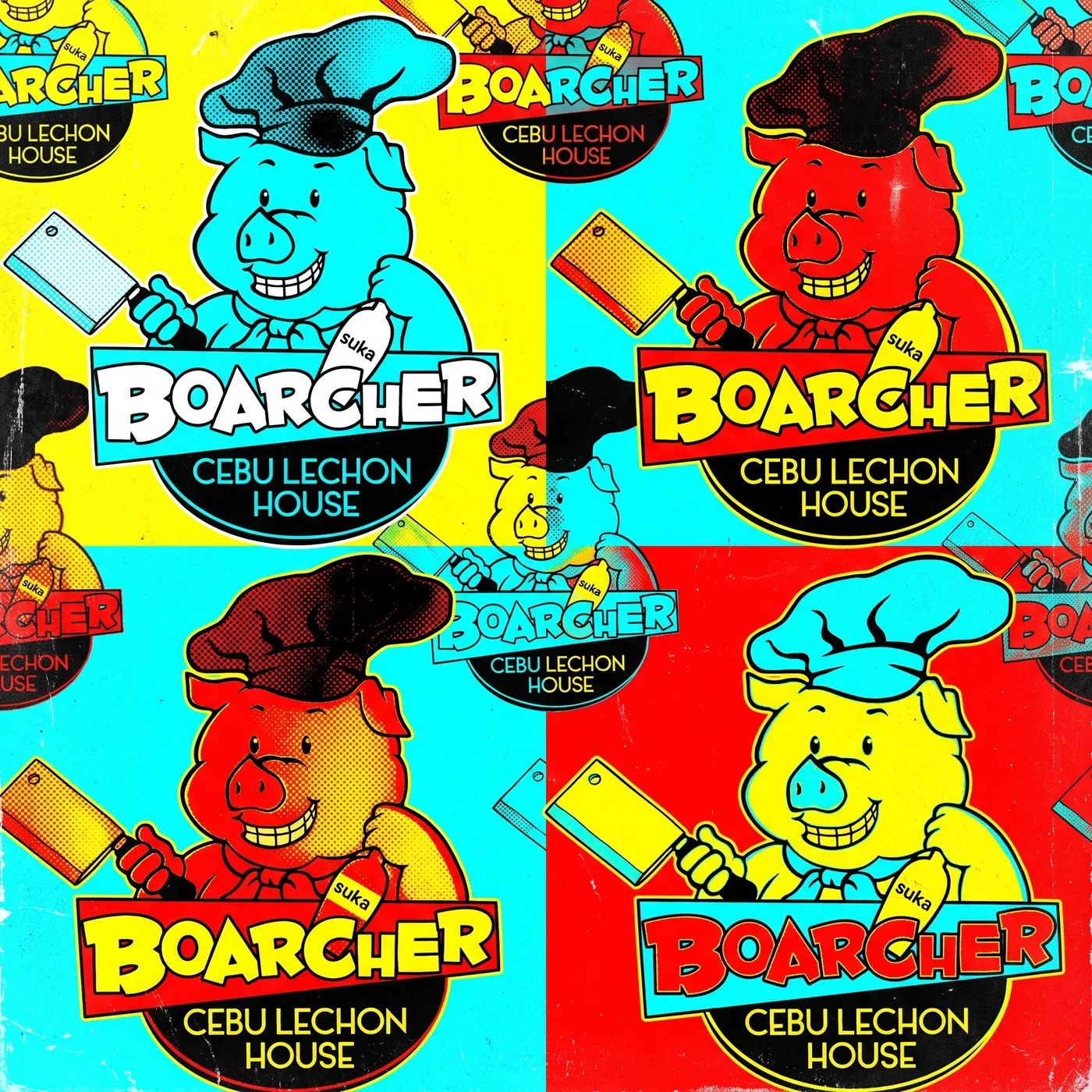 Pop art pig chef logo