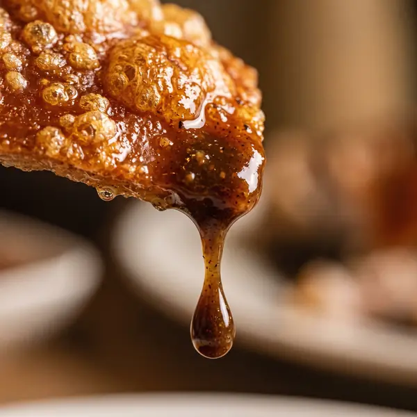 Sauce dripping from crackling