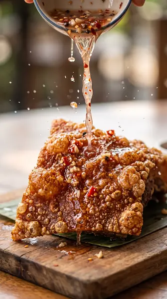 Vinegar poured over lechon skin